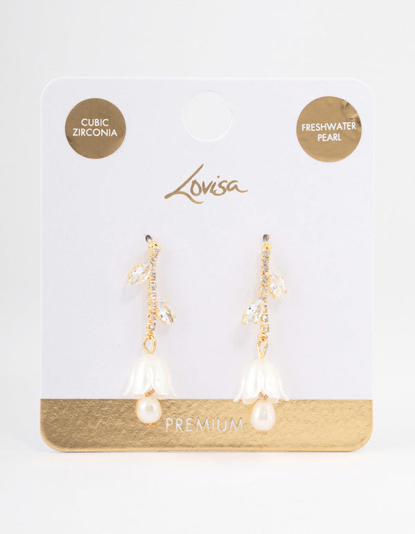 Gold Plated Crater Stud Freshwater Pearl Earrings - Lovisa